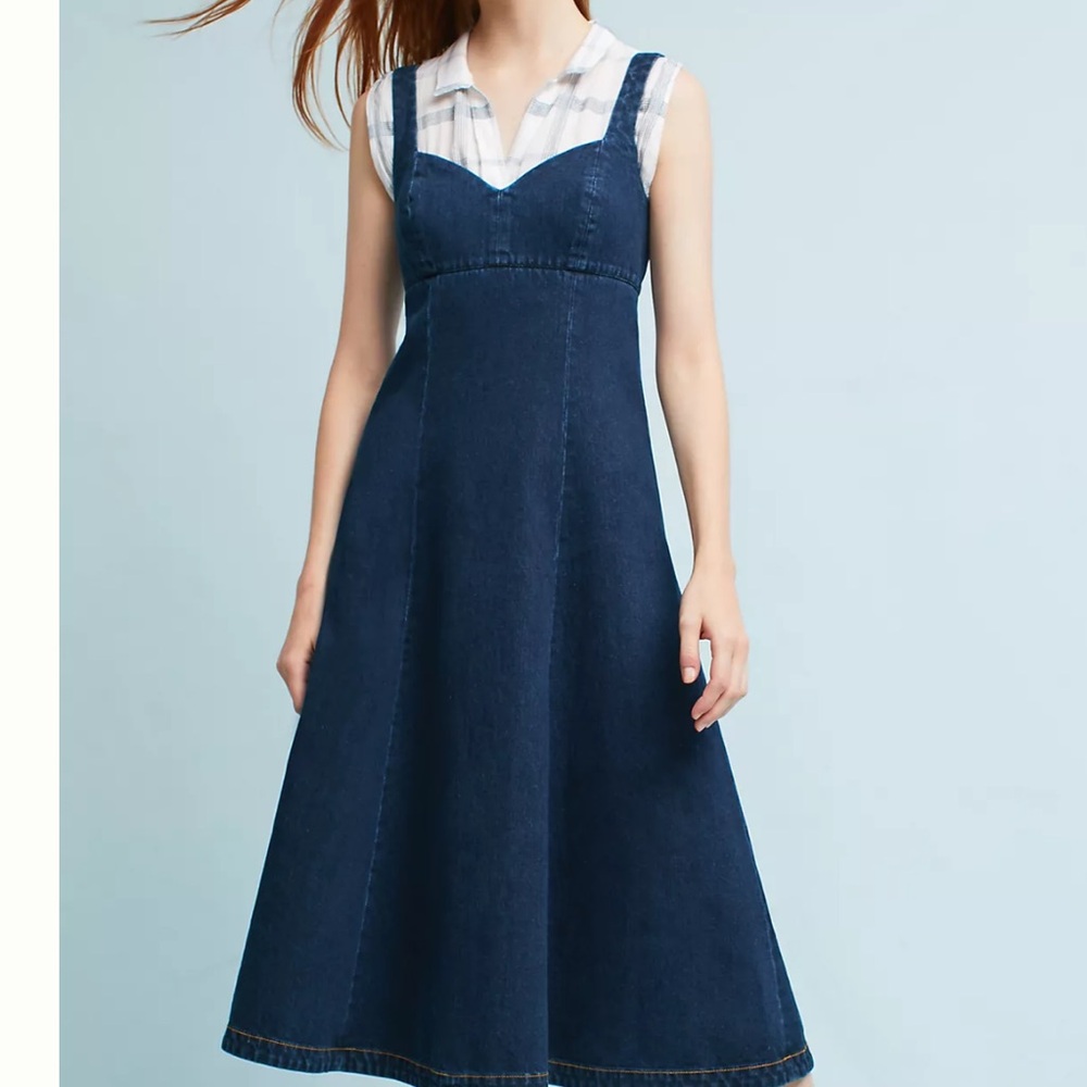 🌟Anthropologie 🌟Elegant Denim Corseted Midi Dress, Size 14